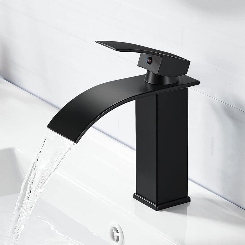 Ouylaf - Mitigeur Noir Moderne pour Lavabo - Robinet de Salle de Bain - Convient pour les Lavabos encastrés