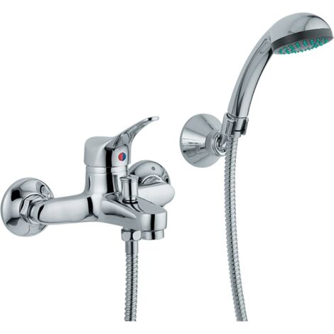 Mitigeur pour baignoire avec douche en chrome, complet avec tubes et fixations