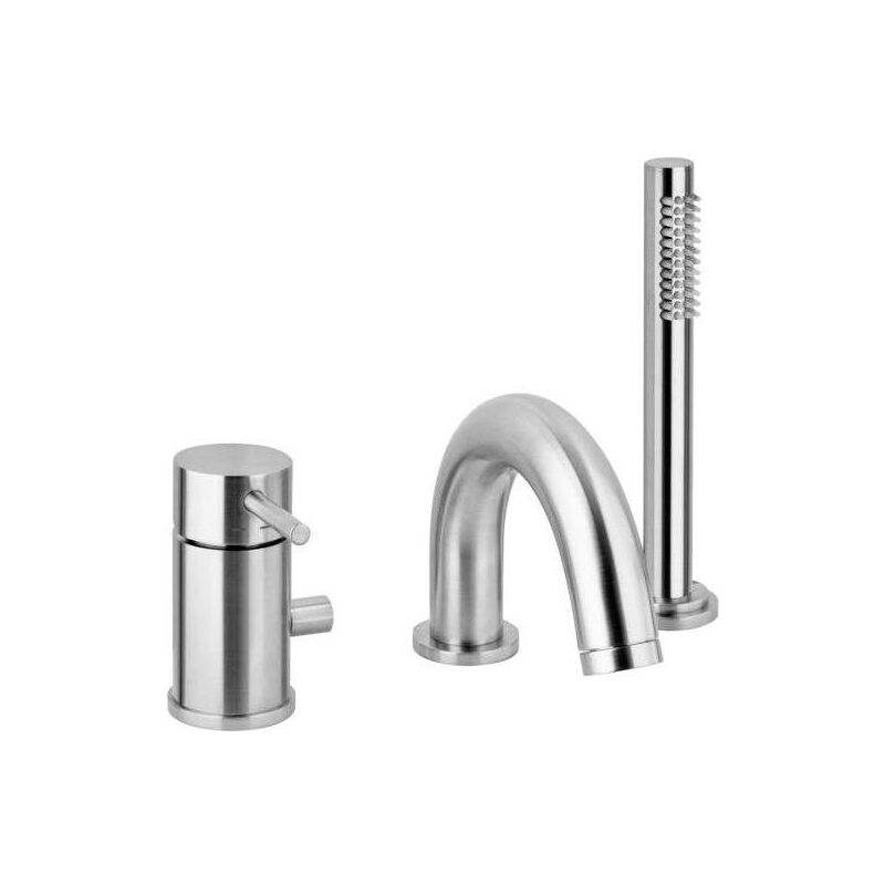 Mitigeur bain couleur acier brossé avec douchette extractible Paffoni Light LIG047ST Steel Looking