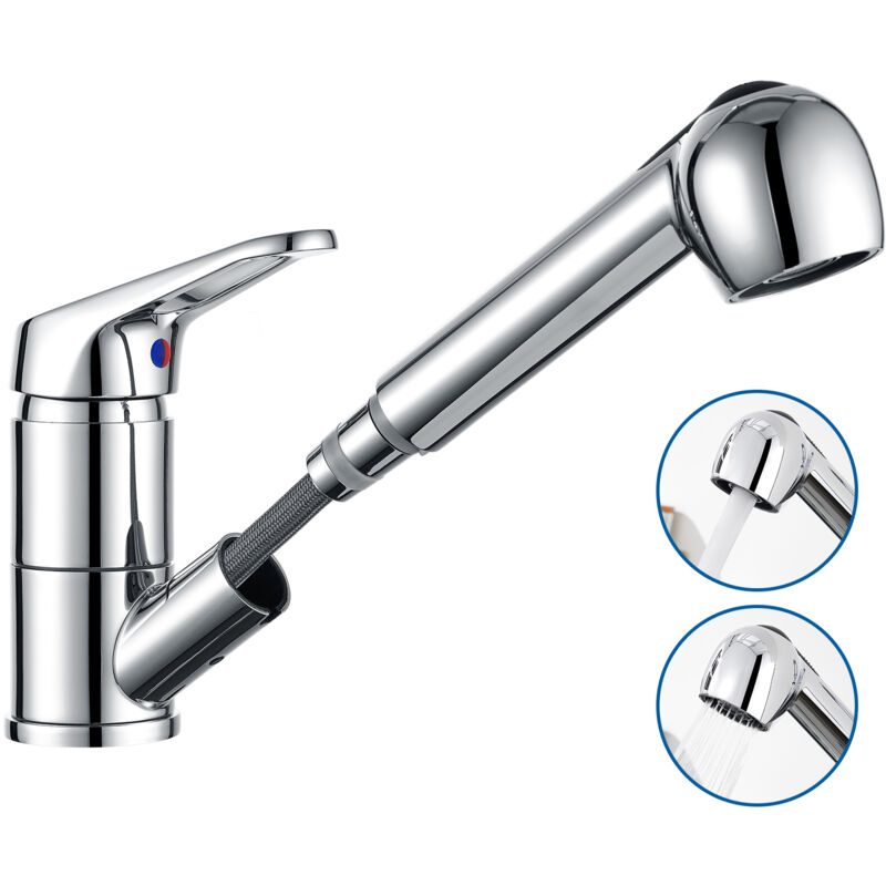 Auralum - Robinet Cuisine avec Douchette Extractible 2 Jets Mitigeur Evier en Inox Chromé Pivotant 360° Robinetterie Monotrou Eau Froide et Chaude