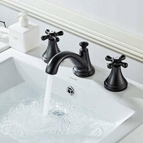 Mitigeur Robinet Lavabo Salle De Bain, Noir Mat, 2 poignées 3 Trous