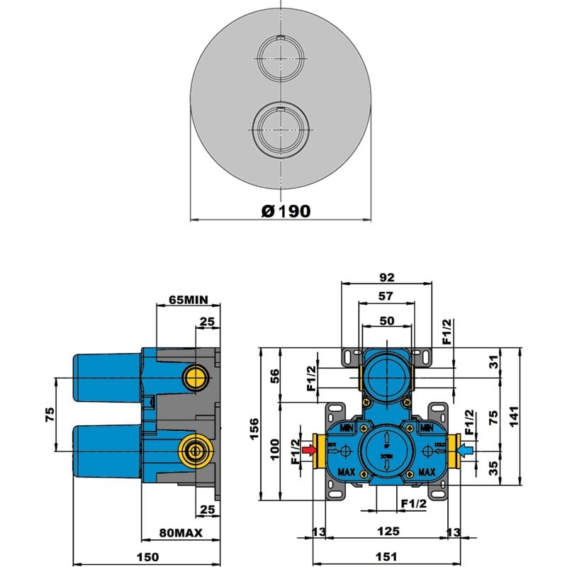 Mitigeur douche thermostatique encastré cox Chromé