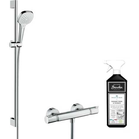 Mitigeur thermostatique avec ensemble douche Hansgrohe Croma Select E + nettoyant Briochin
