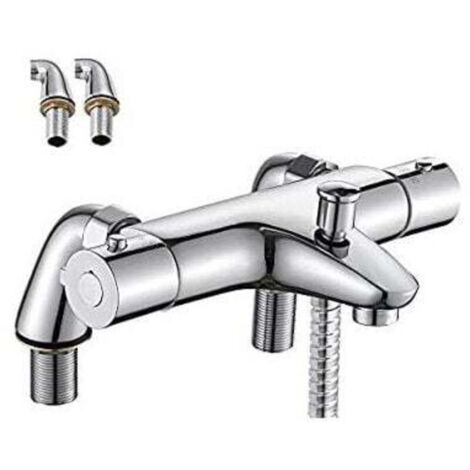 Mitigeur Thermostatique Baignoire, Robinet Thermostatique Bain Douche avec Bouton de Sécurisé à 38°C, Robinets de douche Thermostatique pour Baignoire, Laiton, Anti-brûlure