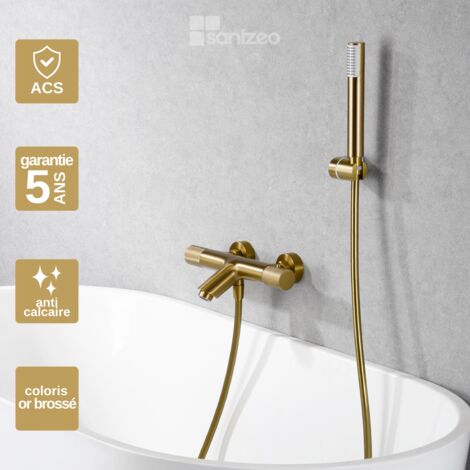 Mitigeur thermostatique de baignoire – Finition métal brossé – Pommeau anti-calcaire – Débit 12 l/min – Cartouche céramique Ø35mm – Imex Products