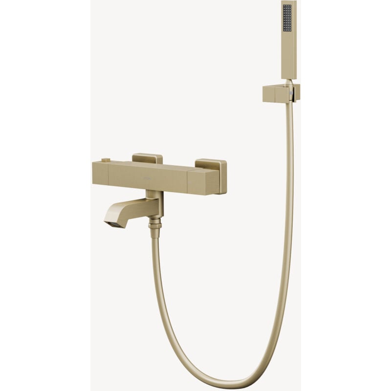 Mitigeur thermostatique de baignoire mural Doré brossé - Sirius