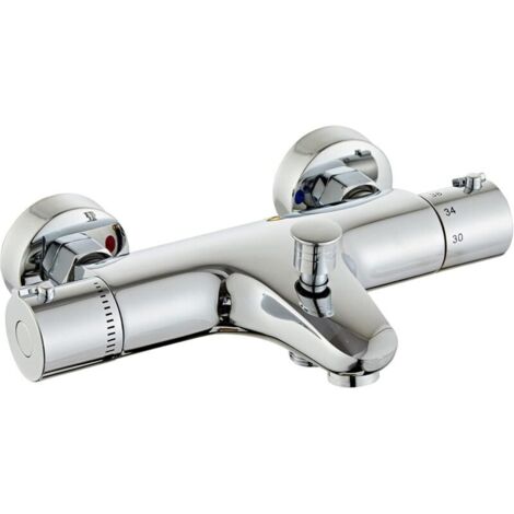 Mitigeur thermostatique de bain, bec cascade, mitigeur thermostatique de bain en laiton, avec bouton de sécurité 38°C, robinet de douche thermostatique chromé, installation de baignoire