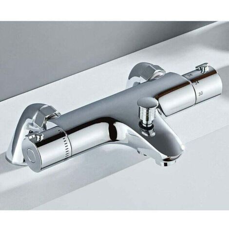 Mitigeur thermostatique de bain, Robinet thermostatique de bain, Mitigeur bain-douche à température contrôlée, Laiton, Finition chromée, Mitigeur thermostatique de bain