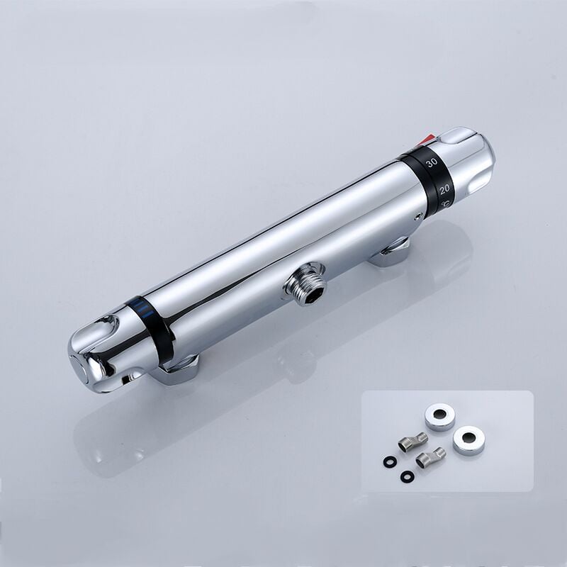 Mitigeur Thermostatique de Douche 2 Sorties Haute et Basse Robinet Mélangeur Anti-Brûlure en Laiton Chromé pour Salle de Bain Baignoire Dolaso