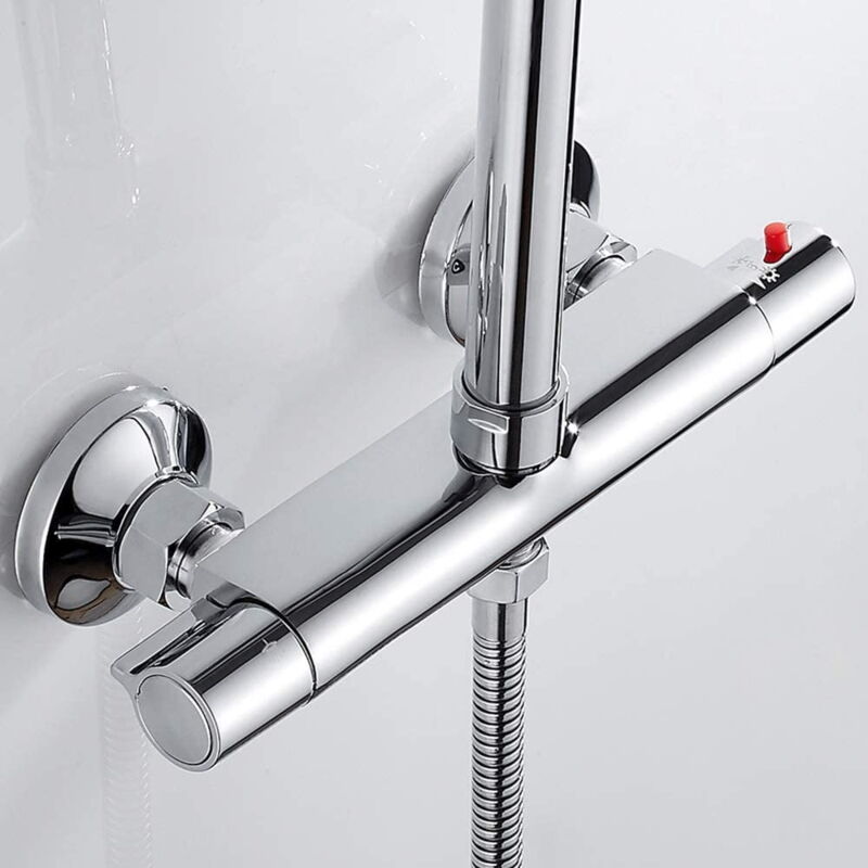 Mitigeur thermostatique de douche 2 sorties hautes et basses en laiton chromé anti-brûlure pour baignoire de salle de bain