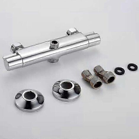 Mitigeur thermostatique de douche à 2 sorties, mitigeur thermostatique de douche avec colonne chromée, robinet de douche et