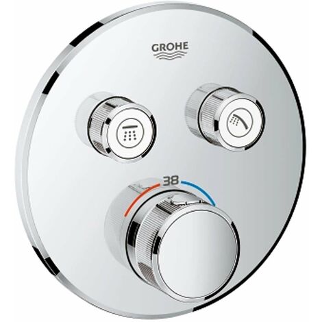 Mitigeur thermostatique de douche avec 2 vannes d'arrêt – Finition chrome – Cartouche GROHE TurboStat – Débit 29 l/min