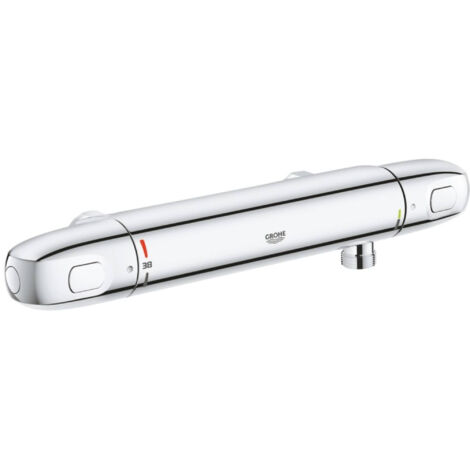 Mitigeur thermostatique de douche chrome – Poignée ergonomique en métal – Limiteur de température GROHE SafeStop à 38°C – Économie d'eau intégrée