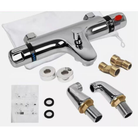 Mitigeur thermostatique de douche et baignoire – Laiton chromé – Filetage G 3/4 – Température de sécurité 38°C – Installation murale ou baignoire