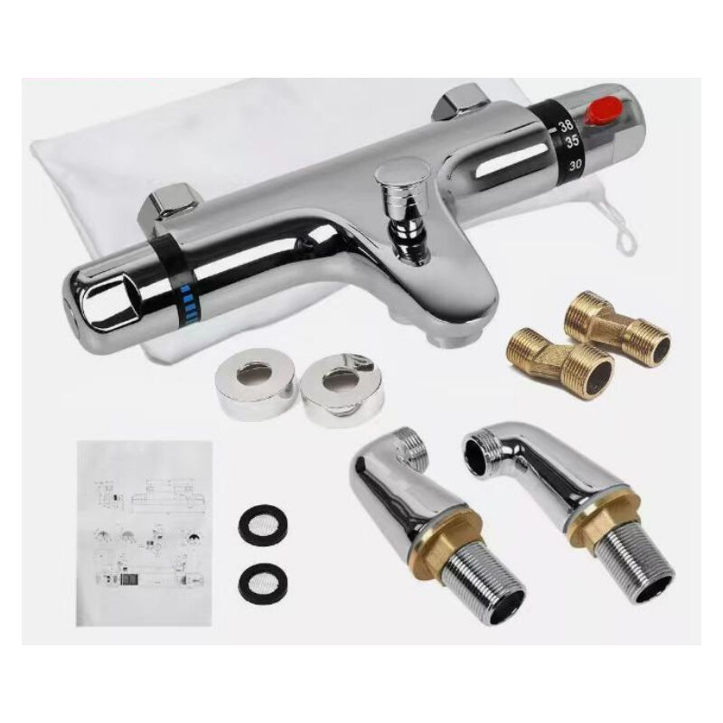 Mitigeur Thermostatique de Douche, Mitigeur Baignoire Thermostatique, Raccord Fileté 1/2", Laiton Robinet Douche pour Salle de Bain avec 38°C Bouton