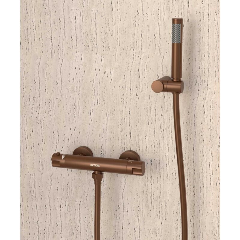 Kroos ® - Mitigeur thermostatique de douche mural Or rose brossé - Corbeau