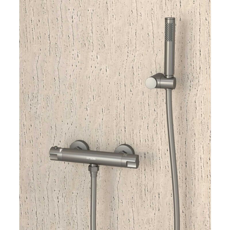 Kroos ® - Mitigeur thermostatique de douche mural Gun métal - Corbeau