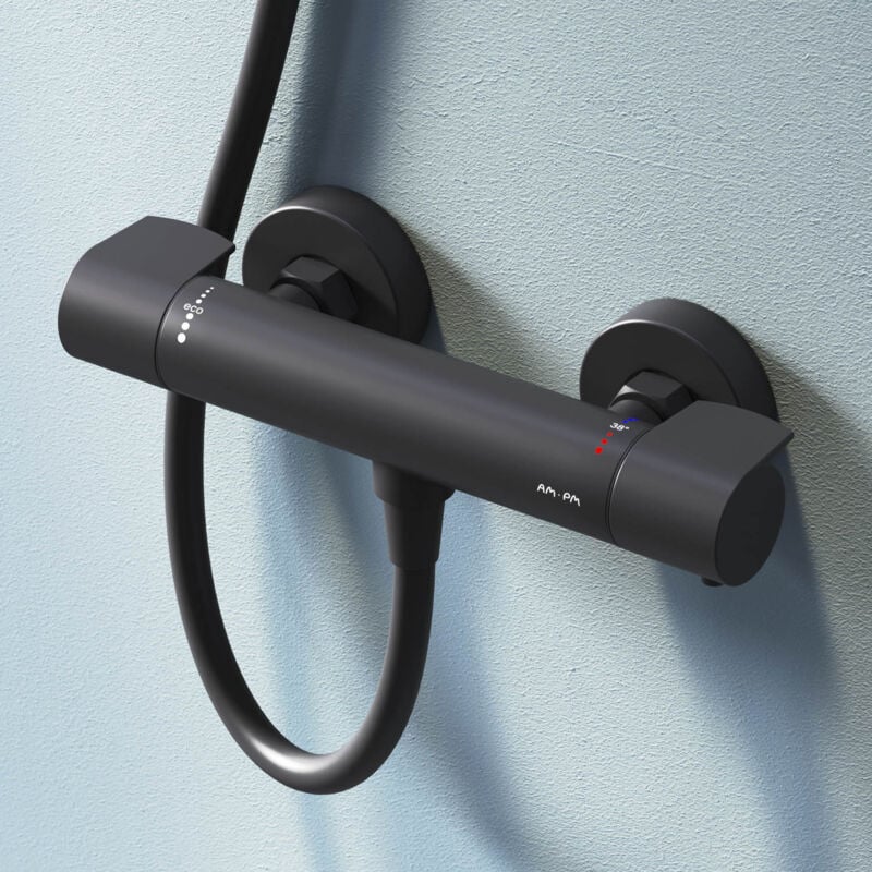 Am.pm - Mitigeur Thermostatique de Douche Noir Robinet Baignore Thermostatique 38℃ Mélangeur de Baignoire Thermostatique en Laiton