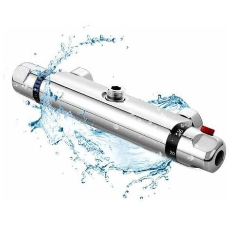 Mitigeur Thermostatique de Douche, Robinet Thermostatique Baignoire en tout le cuivre, Protection de Sécurité avec 38℃ Anti-Brûlure Bouton, Mitigeur Baignoire Réglage Précis de Tempétature et V