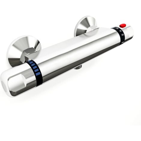 Mitigeur Thermostatique de Douche, Robinet Thermostatique Baignoire en tout le cuivre, Protection de Sécurité avec 38℃ Anti-Brûlure Bouton, Mitigeur Baignoire Réglage Précis de Tempétature et Volume d
