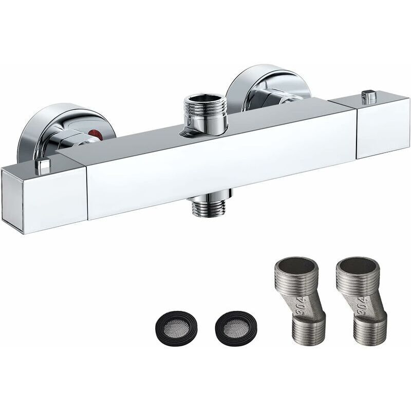Mitigeur thermostatique de douche,Barre de douche carrée thermostatique en laiton chromé - Sortie de robinet inverseur bsp (26.4 mm) + bas 1/2' bsp