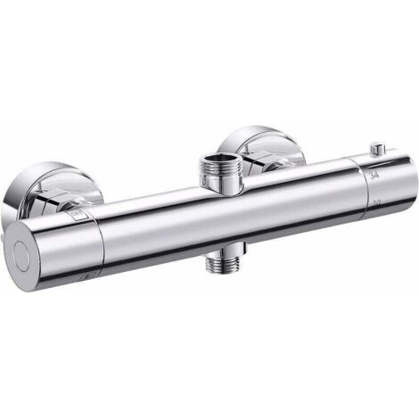 Mitigeur thermostatique de douche,Robinet de douche thermostatique cylindrique à double sortie,Supérieur G3/4 BSP (26,4 mm) + Inférieur G1/2 BSP (21 mm), argent