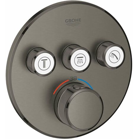 Mitigeur thermostatique encastré de douche 3 sorties – GROHE SmartControl avec bouton ON-OFF – Débit jusqu'à 27 l/min – Finition Hard Graphite brossé