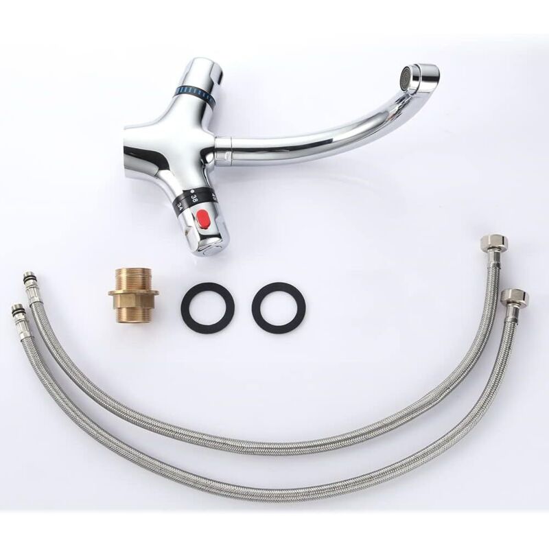 Gojoy - Mitigeur thermostatique, mitigeur de lavabo, robinet de salle de bain à 2 poignées, robinet en nickel brossé pour lavabo de salle de bain