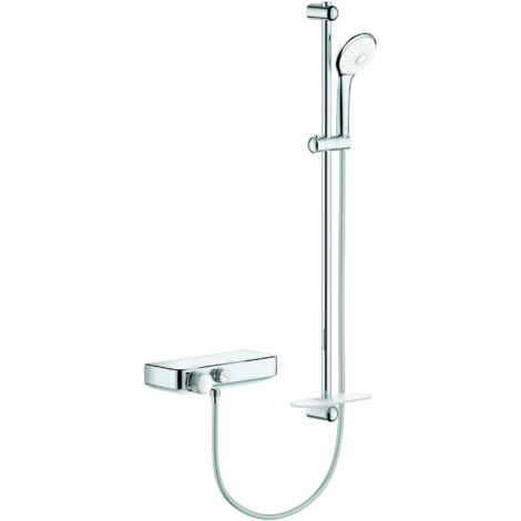 Mitigeur thermostatique mural Grohtherm SmartControl – Finition chrome GROHE StarLight – Technologie SmartControl – Douchette Euphoria 110 Massage