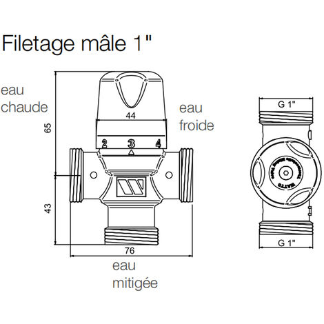 Mitigeur thermostatique Solaire MMV-S - corps 1" Laiton - Mâle G 1"