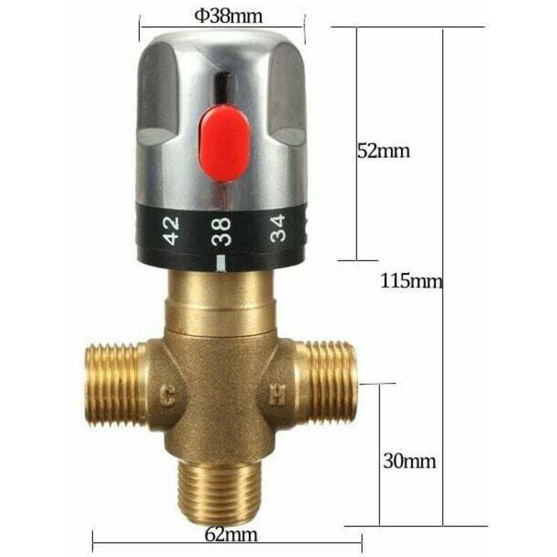 Mitigeur vanne thermostatique en laiton G1/2'' pour lavabo Cuisine Salle de bain