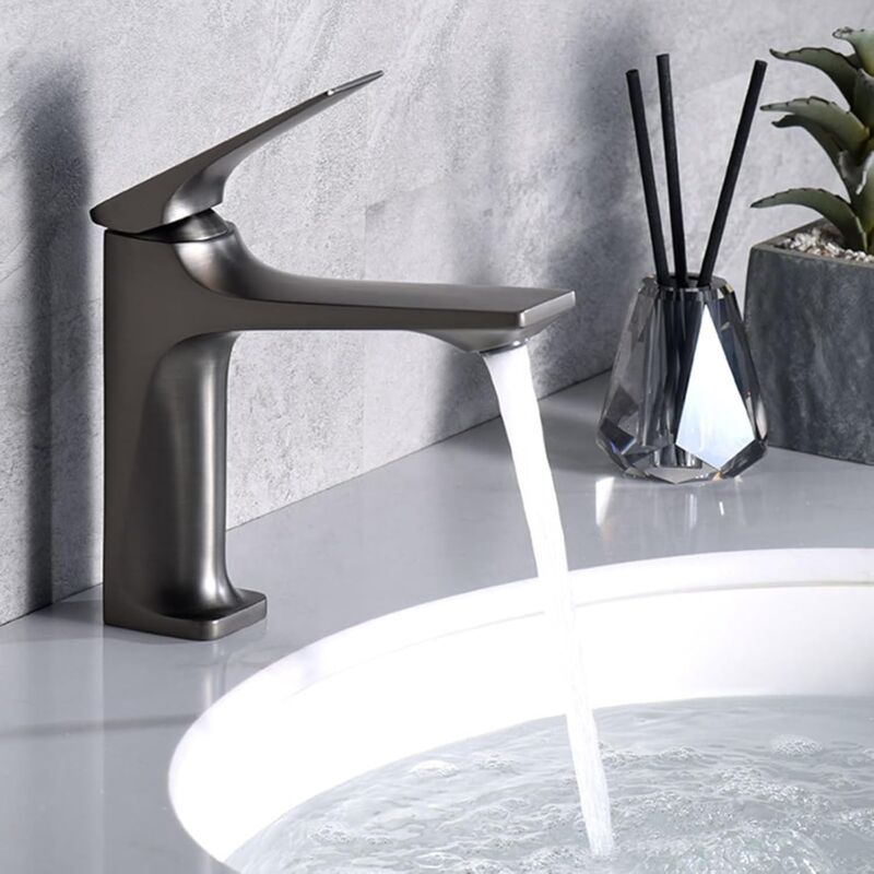 Mitigeurs de lavabo à levier unique, robinets de lavabo de salle de bains chauds et froids à 1 trou, mitigeur de lavabo encastré G1/2, gris