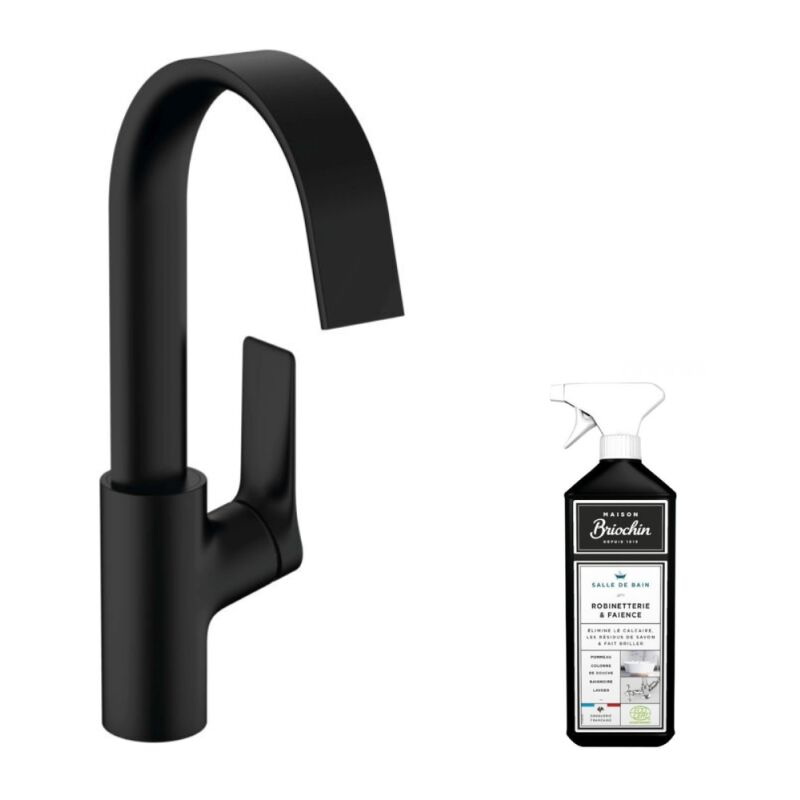 Mitigeur lavabo HANSGROHE 210 sans tirette ni vidage noir mat + nettoyant Briochin
