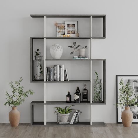 Mito Modern Bookcase Display Unit Retro Grey Ancient White Tall 161cm