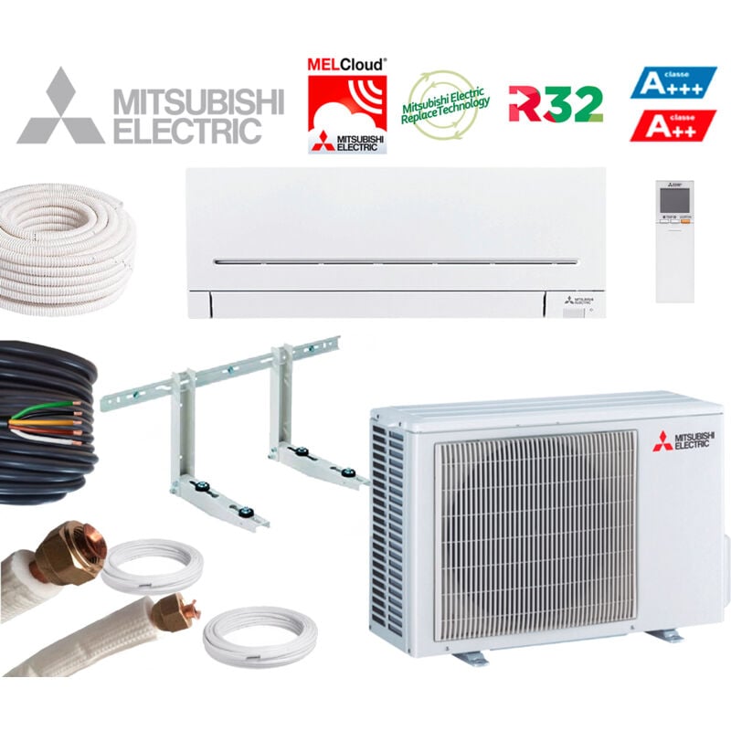 Mitsubishi Electric AP avec 7 métres KIT DINSTALLATION - 9000 BTU 2,5 kW - Wi-Fi - MSZ-AP25VGK-MUZ-AP25VG A+++, climatiseur reversible mural