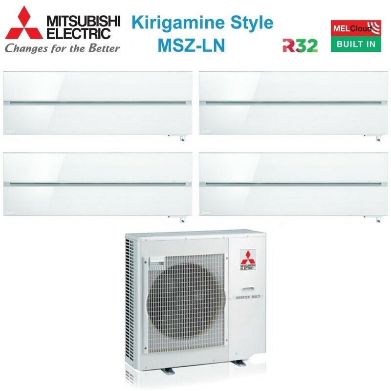 Electric quadri split inverter air conditioner series kirigamine style msz-ln 9+9+12+12 avec mxz-4f72vf pearl white r-32 wi-fi integrated colour