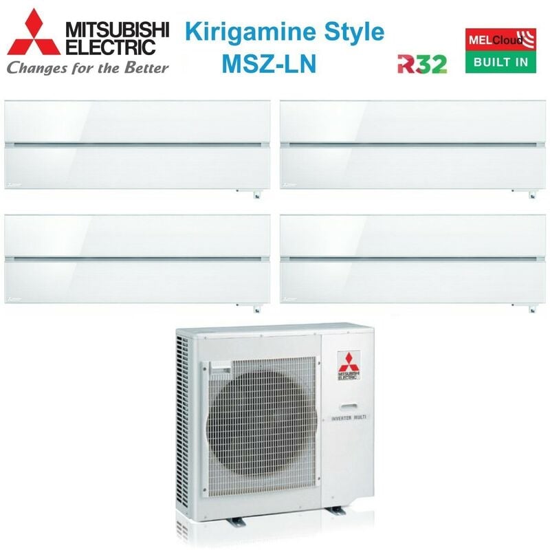 mitsubishi electric quadri split inverter air conditioner series kirigamine style msz-ln 9+9+9+12 avec mxz-4f80vf pearl white r-32 wi-fi integrated