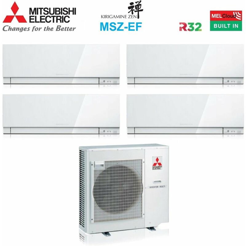 Quadri Split rèversible Climatiseur Série kirigamine zen white msz-ef 7+7+18 avec MXZ-4F80VF R-32 Wi-Fi Couleur intégrée Blanc 7000+7000+18000