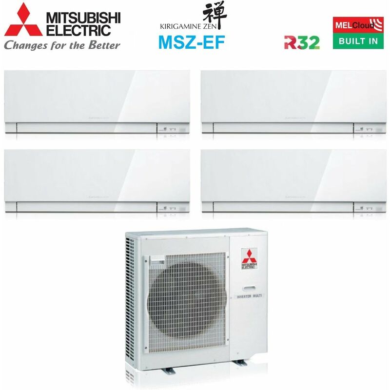 Mitsubishi - electric quadri split inverter climatiseur série kirigamine zen white msz-ef 7+9+9 avec mxz-4f72vf r-32 wi-fi couleur intégrée blanc