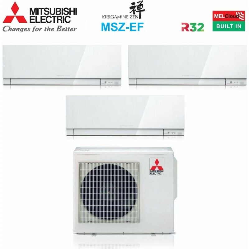mitsubishi electric trial split inverter air conditioner series kirigamine zen white msz-ef 7+7+9 with mxz-3f68vf r-32 wi-fi integrated colour white