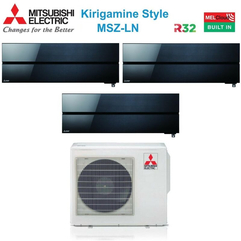 Mitsubishi - electric trial split inverter climatiseur série kirigamine style msz-ln 9+12+12 avec mxz-3f54vf onyx black r-32 wi-fi couleur intégrée