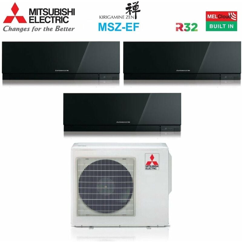 Mitsubishi - electric trial split inverter climatiseur série kirigamine zen black msz-ef 7+15+15 avec mxz-3f68vf r-32 wi-fi intégré couleur noir
