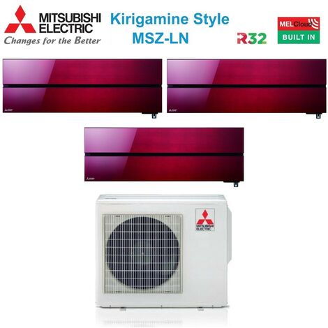Mitsubishi Electric Trial Split rèversible Air Conditioner Series Kirigamine Style MSZ-LN 9+9+9 avec MXZ-3F54VF Ruby Red R-32 Wi-Fi Integrated Colour Red 9000+9000