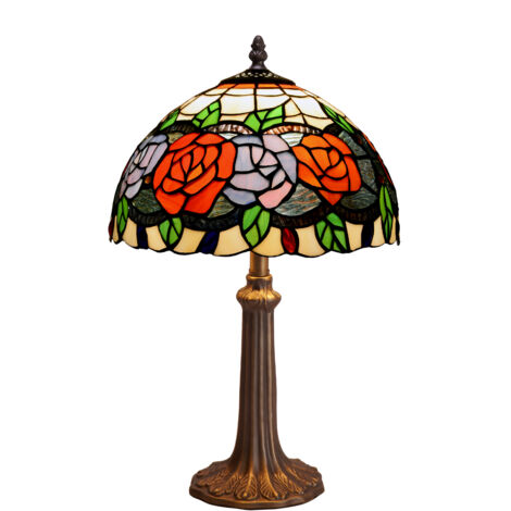 Mittelgroße Tischlampe mit geformtem Sockel und Lampenschirm mit 30 cm Durchmesser der Rosy-Serie