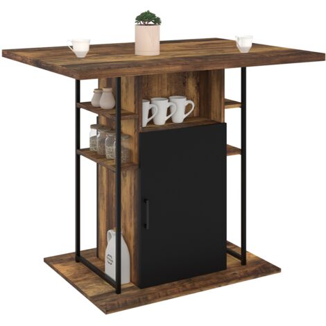 Mittelinsel UGO 110 cm aus schwarzem Holz und dunklem Holzeffekt HAWKINS mit Ablagefächern Industriedesign