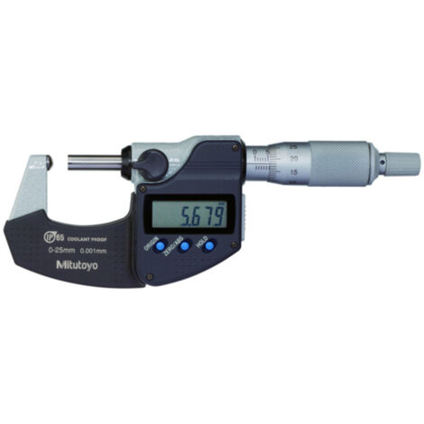 Mitutoyo Digitale Bügelmessschraube IP65 mit sphärischen Messflächen, 0-25 mm, sphärischer Amboss