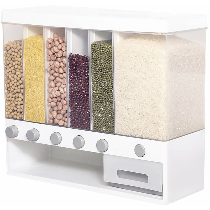 

MIWUNA Recipiente de almacenamiento de arroz 6 compartimentos Caja grande de almacenamiento de alimentos secos de cereales Dispensador automatico de