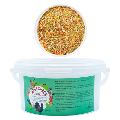Mix de Semillas e Insectos para Aves  Fuente Natural de proteínas y vitaminas  Mezcla de Cereales para gallinas y Otras Aves  Muesli  Bote de 1250 G