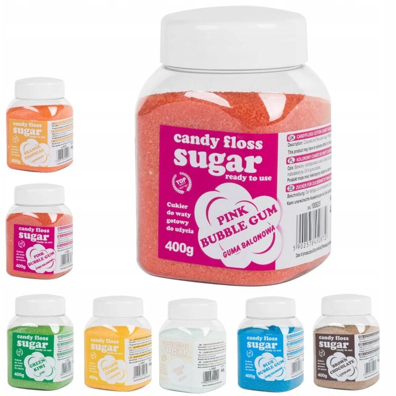 MIX Sucre aromatisé coloré pour barbe à papa SET 8x 400g