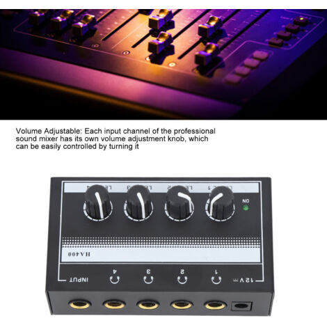 Mixer audio HA400A a 4 canali, ultra silenzioso, con ritorno audio professionale per cuffie, ideale per bar e feste (spina UE 100-240 V).